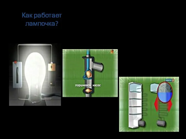 Как работает лампочка? Как работает электродвигатель? Как работает поршневой насос? Как работает холодильник?