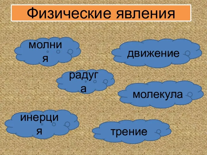 Физические явления молния трение инерция движение радуга молекула