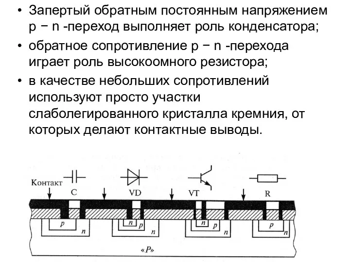 Запертый обратным постоянным напряжением p − n -переход выполняет роль конденсатора;