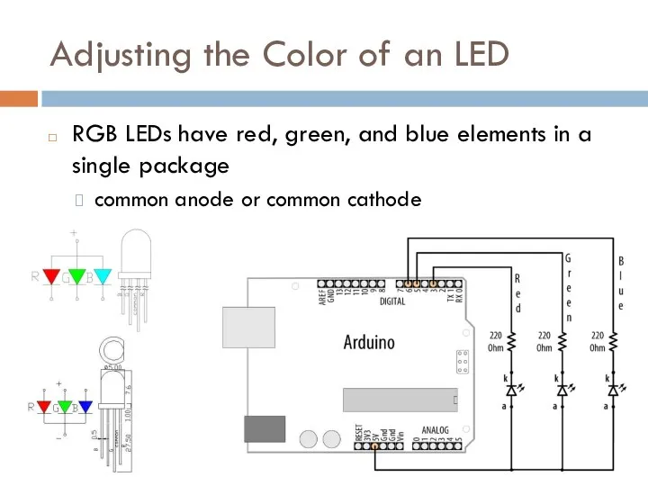 Adjusting the Color of an LED RGB LEDs have red, green,