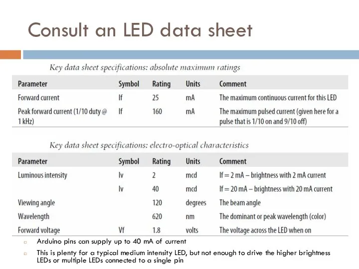 Consult an LED data sheet Arduino pins can supply up to