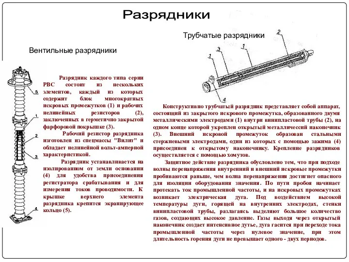 Разрядник каждого типа серии РВС состоит из нескольких элементов, каждый из