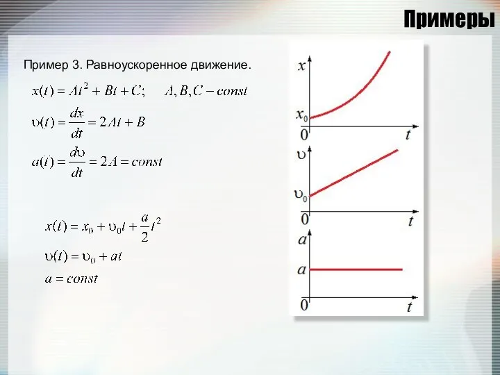 Примеры Пример 3. Равноускоренное движение.