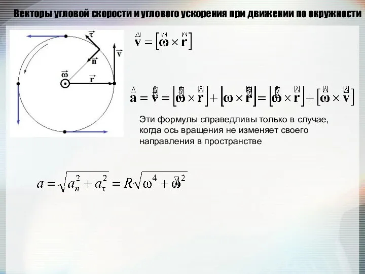 Векторы угловой скорости и углового ускорения при движении по окружности Эти