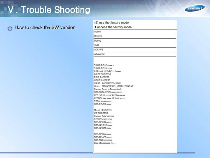 Ⅴ. Trouble Shooting How to check the SW version