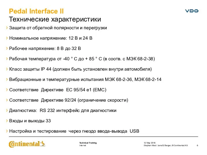 Pedal Interface II Технические характеристики 12 May 2016 Stephan Most /