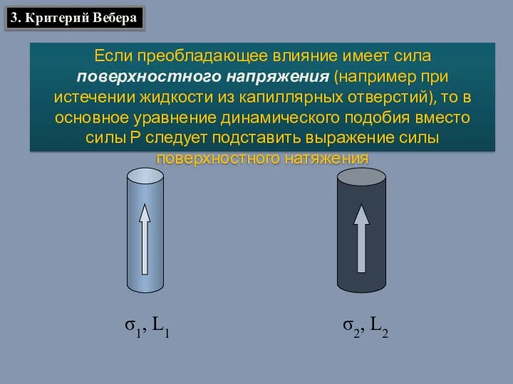 Если преобладающее влияние имеет сила поверхностного напряжения (например при истечении жидкости