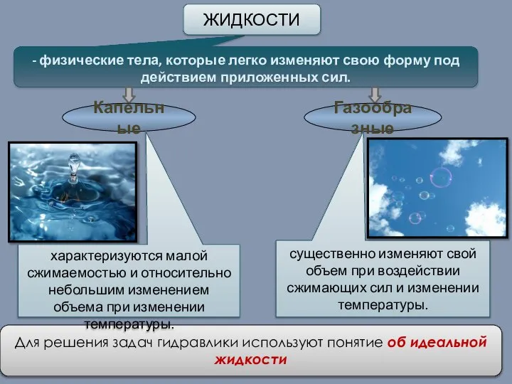 Для решения задач гидравлики используют понятие об идеальной жидкости - физические