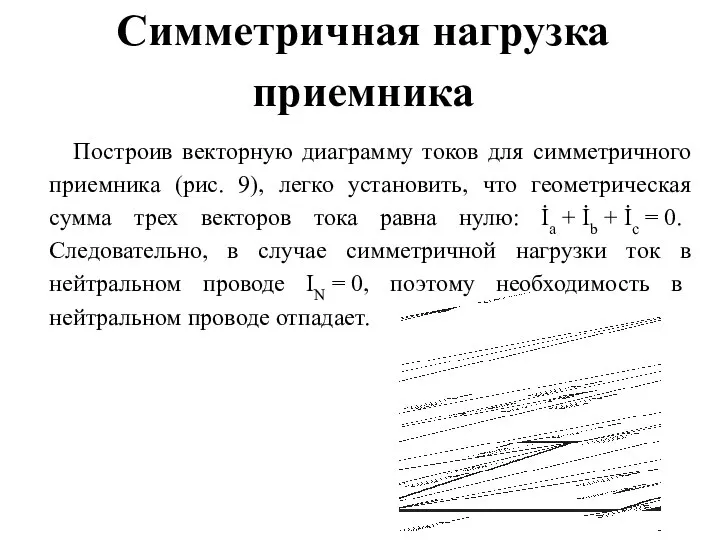 Симметричная нагрузка приемника Построив векторную диаграмму токов для симметричного приемника (рис.