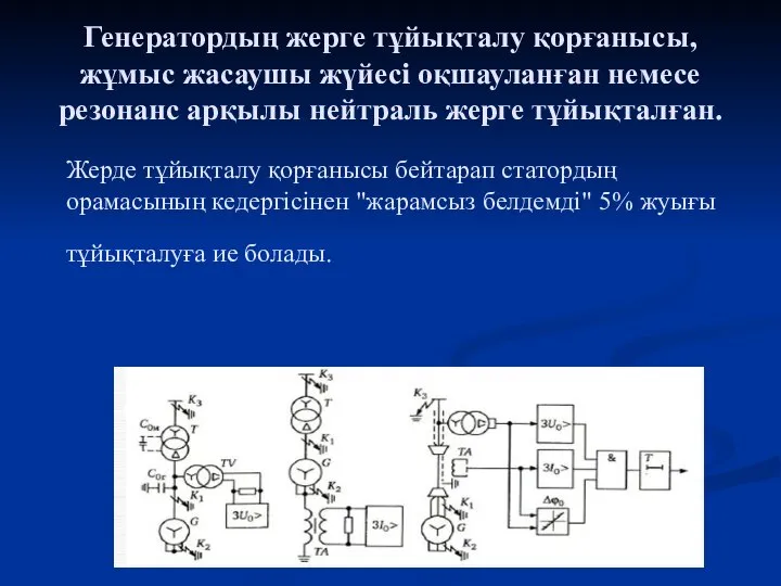 Генератордың жерге тұйықталу қорғанысы, жұмыс жасаушы жүйесі оқшауланған немесе резонанс арқылы