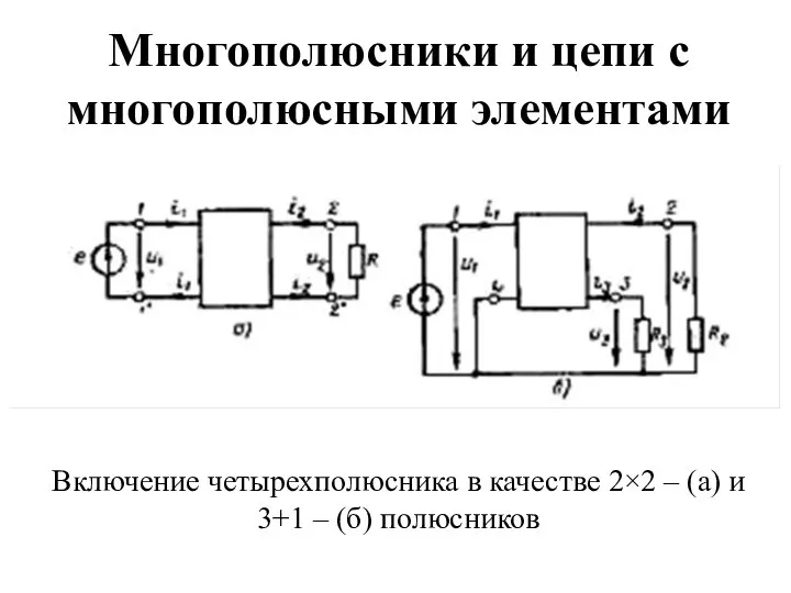 Многополюсники и цепи с многополюсными элементами Включение четырехполюсника в качестве 2×2