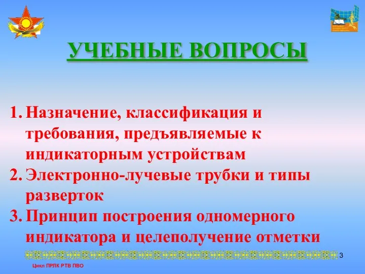 УЧЕБНЫЕ ВОПРОСЫ Цикл ПРЛК РТВ ПВО Назначение, классификация и требования, предъявляемые