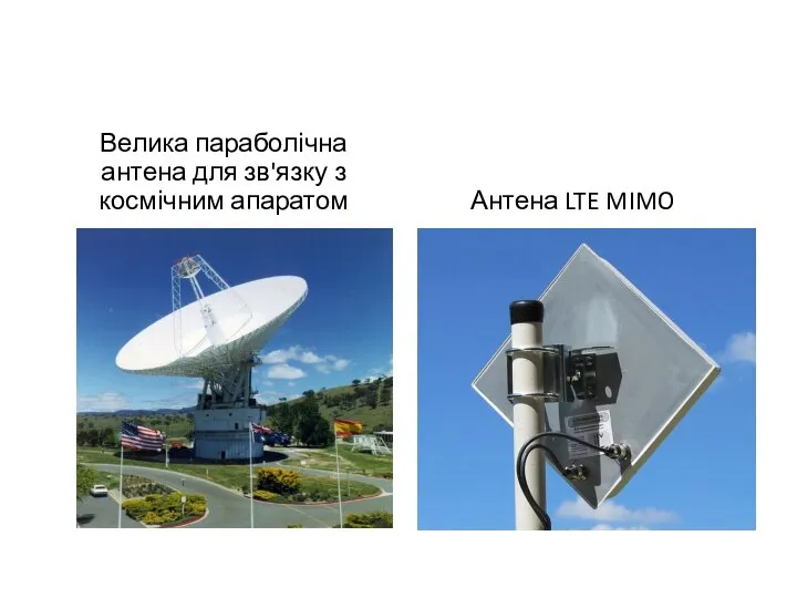 Велика параболічна антена для зв'язку з космічним апаратом Антена LTE MIMO