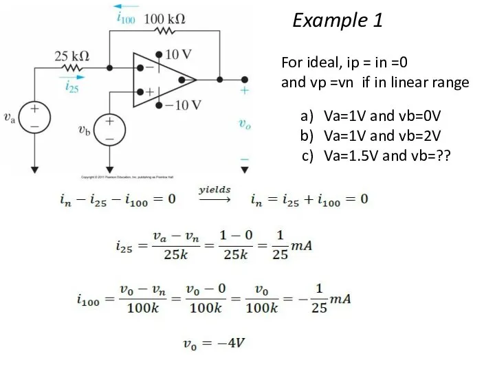 Example 1 For ideal, ip = in =0 and vp =vn