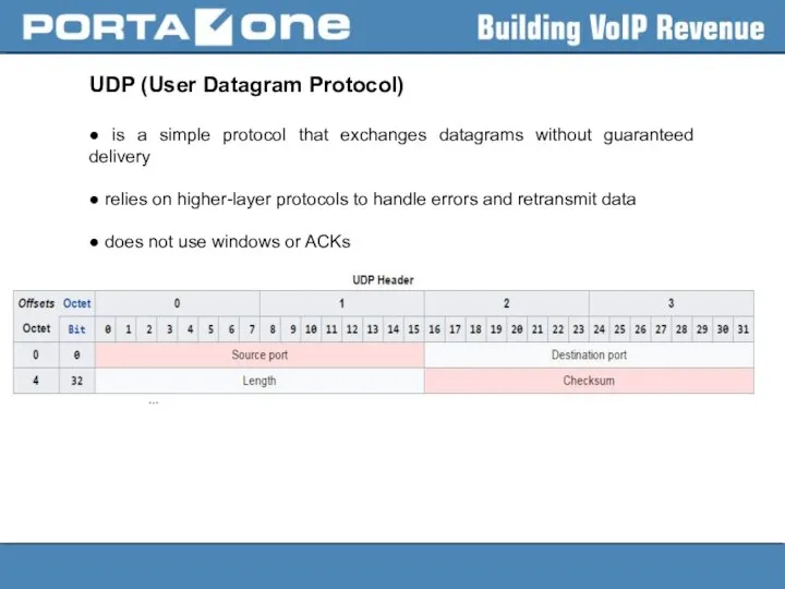 UDP (User Datagram Protocol) ● is a simple protocol that exchanges