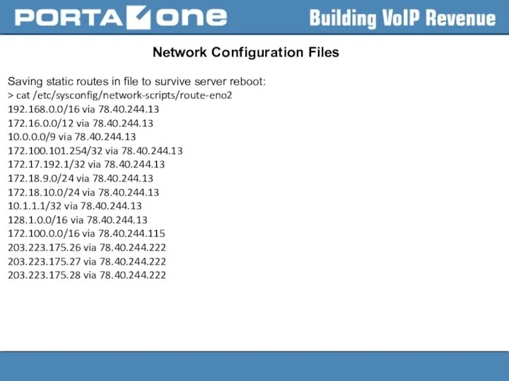 Network Configuration Files Saving static routes in file to survive server