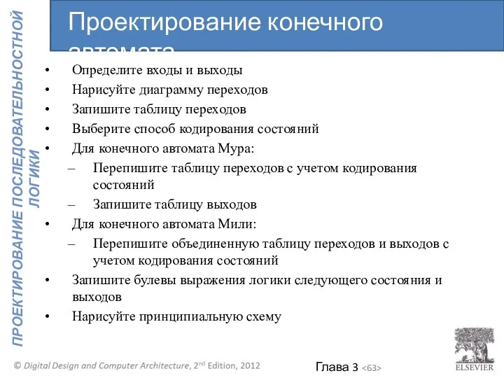 Определите входы и выходы Нарисуйте диаграмму переходов Запишите таблицу переходов Выберите