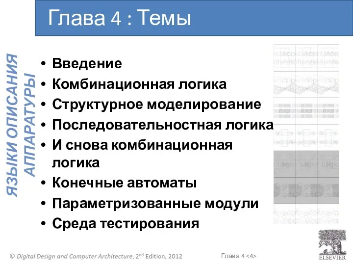 Глава 4 : Темы Введение Комбинационная логика Структурное моделирование Последовательностная логика