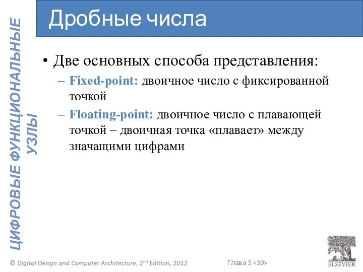 Две основных способа представления: Fixed-point: двоичное число с фиксированной точкой Floating-point: