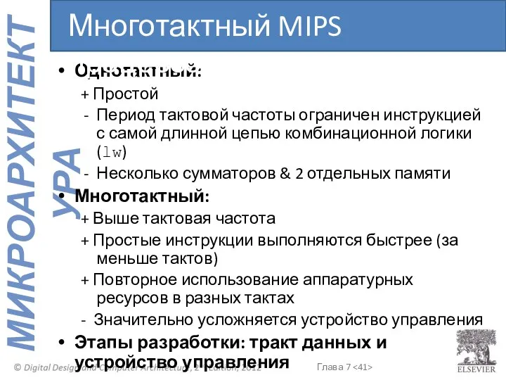 Однотактный: + Простой Период тактовой частоты ограничен инструкцией с самой длинной