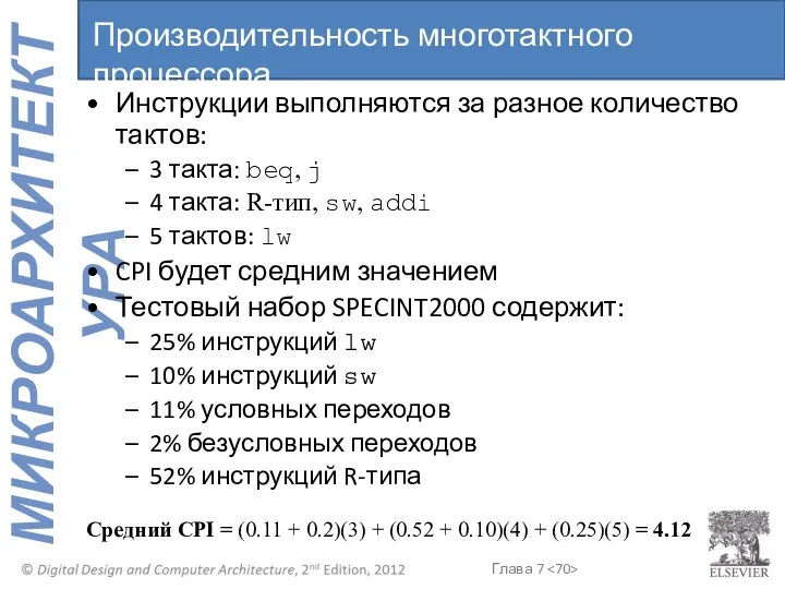 Инструкции выполняются за разное количество тактов: 3 такта: beq, j 4