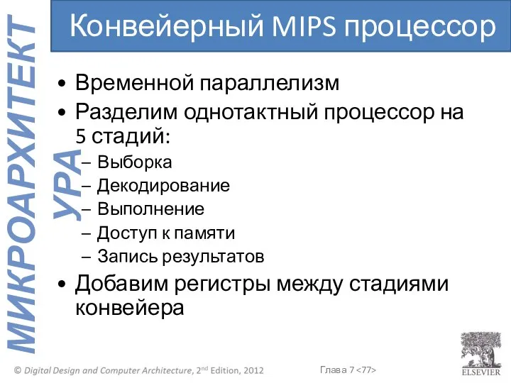 Временной параллелизм Разделим однотактный процессор на 5 стадий: Выборка Декодирование Выполнение