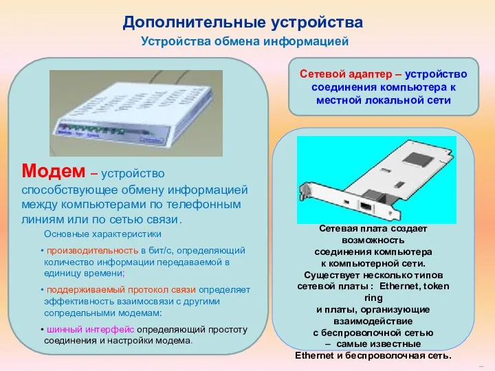 Сетевой адаптер – устройство соединения компьютера к местной локальной сети ...