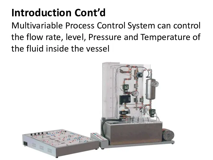 Introduction Cont’d Multivariable Process Control System can control the flow rate,