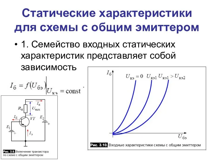 Статические характеристики для схемы с общим эмиттером 1. Семейство входных статических характеристик представляет собой зависимость
