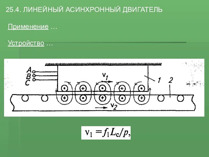 25.4. ЛИНЕЙНЫЙ АСИНХРОННЫЙ ДВИГАТЕЛЬ Применение … Устройство …