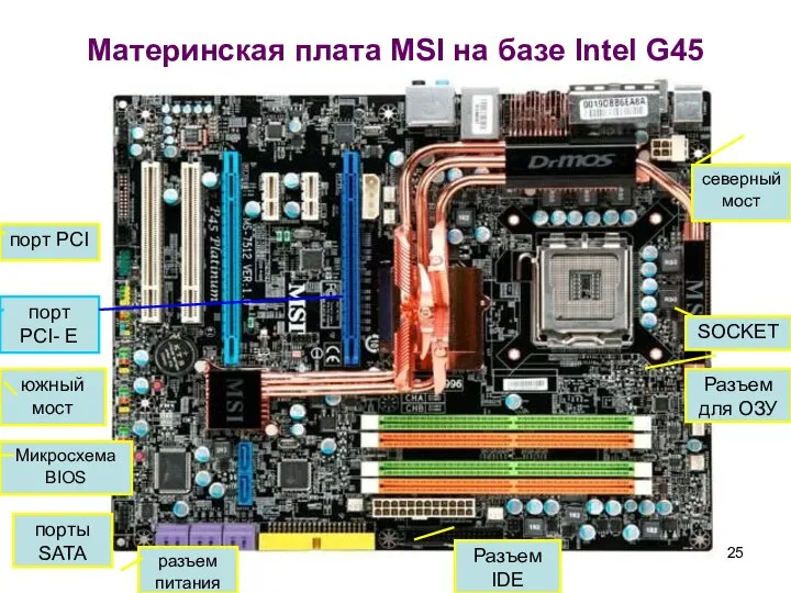 Материнская плата MSI на базе Intel G45 Разъем для ОЗУ Разъем