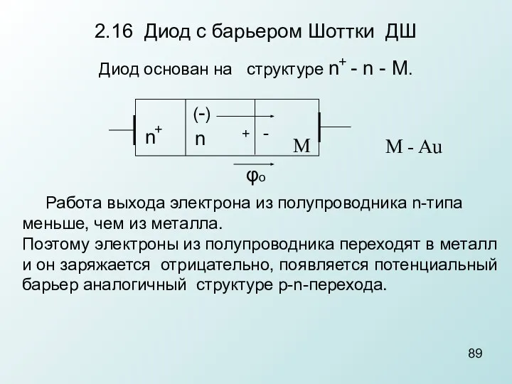 2.16 Диод с барьером Шоттки ДШ Диод основан на структуре n