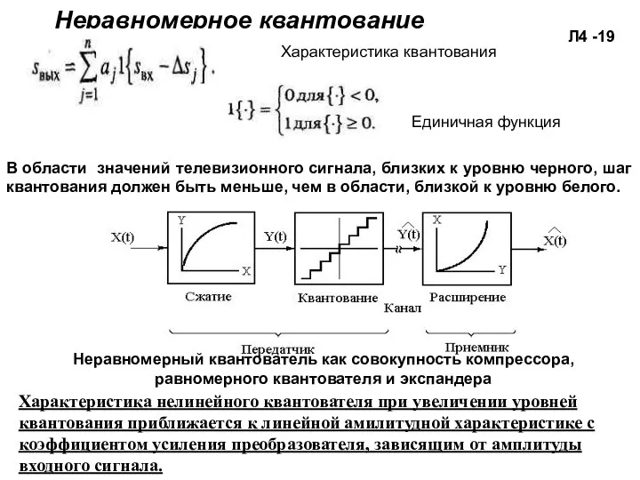 Неравномерное квантование Л4 -19 В области значений телевизионного сигнала, близких к