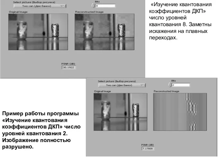 «Изучение квантования коэффициентов ДКП» число уровней квантования 8. Заметны искажения на