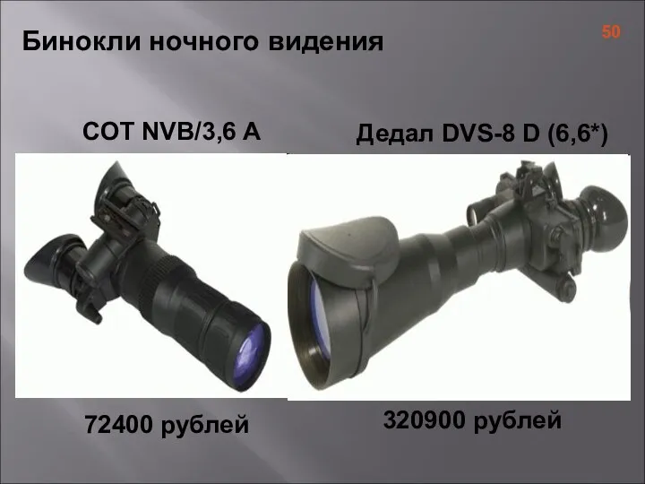 Бинокли ночного видения СОТ NVB/3,6 A 72400 рублей Дедал DVS-8 D (6,6*)‏ 320900 рублей