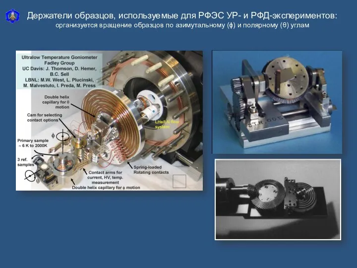 Держатели образцов, используемые для РФЭС УР- и РФД-экспериментов: организуется вращение образцов