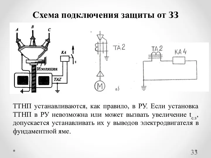 Схема подключения защиты от ЗЗ ТТНП устанавливаются, как правило, в РУ.