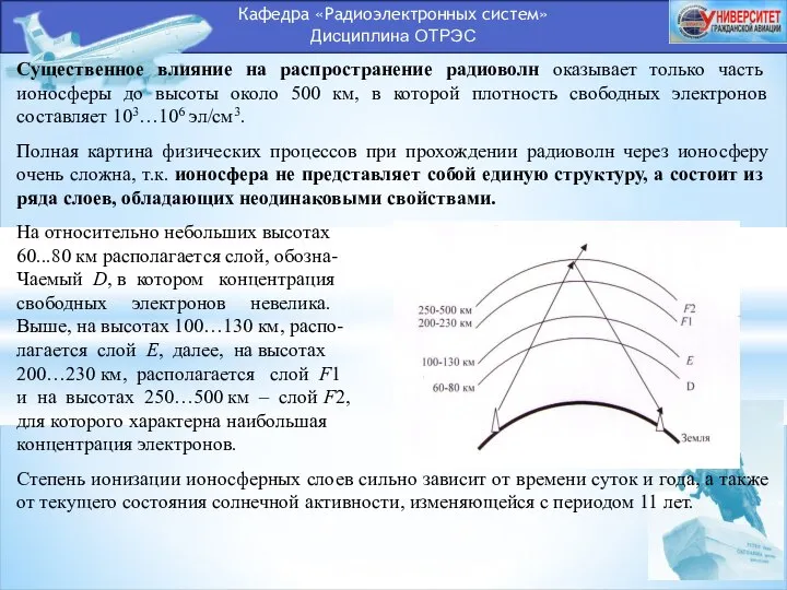 Кафедра «Радиоэлектронных систем» Дисциплина ОТРЭС Существенное влияние на распространение радиоволн оказывает