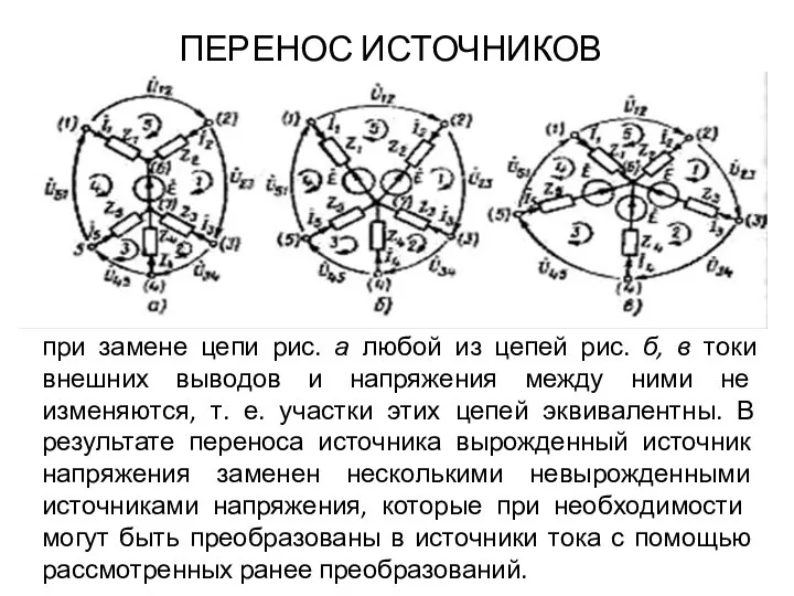 ПЕРЕНОС ИСТОЧНИКОВ при замене цепи рис. а любой из цепей рис.