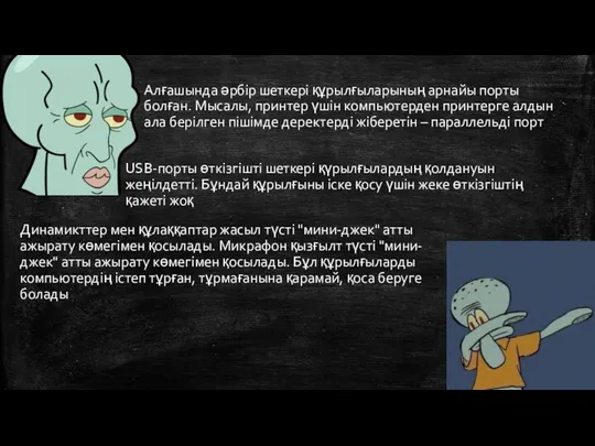 Алғашында әрбір шеткері құрылғыларының арнайы порты болған. Мысалы, принтер үшін компьютерден