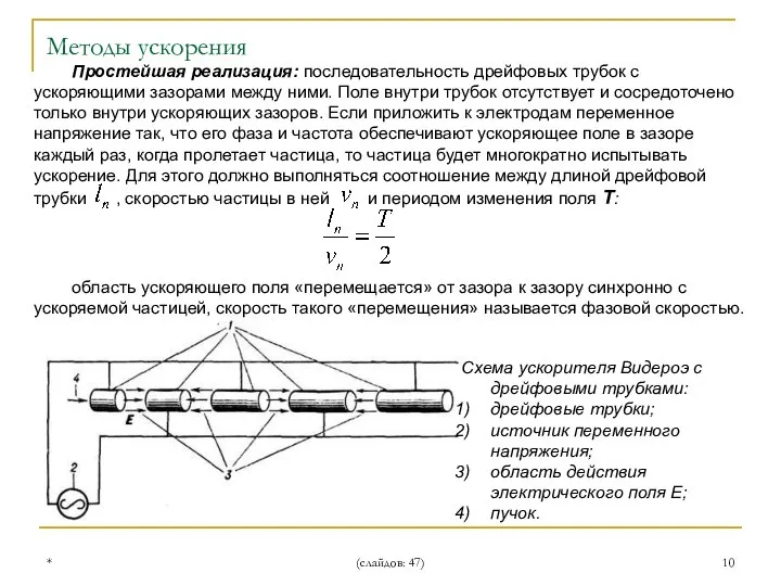 * (слайдов: 47) Простейшая реализация: последовательность дрейфовых трубок с ускоряющими зазорами