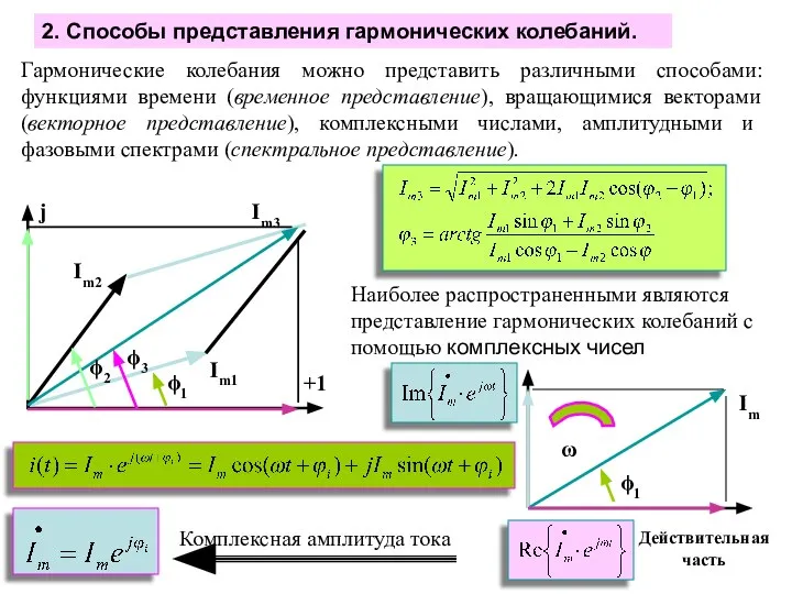 2. Способы представления гармонических колебаний. Гармонические колебания можно представить различными способами: