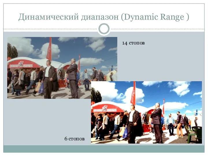 Динамический диапазон (Dynamic Range ) 14 стопов 6 стопов