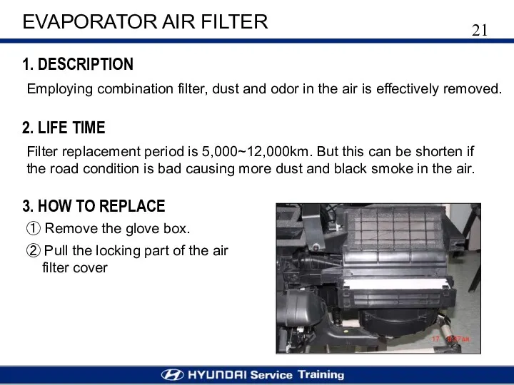EVAPORATOR AIR FILTER 1. DESCRIPTION Employing combination filter, dust and odor