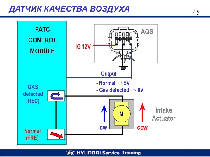 ДАТЧИК КАЧЕСТВА ВОЗДУХА IG 12V Output GAS detected (REC) Normal (FRE)