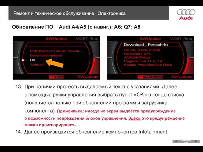 Обновление ПО Audi A4/A5 (с навиг.); A6; Q7; A8 Ремонт и