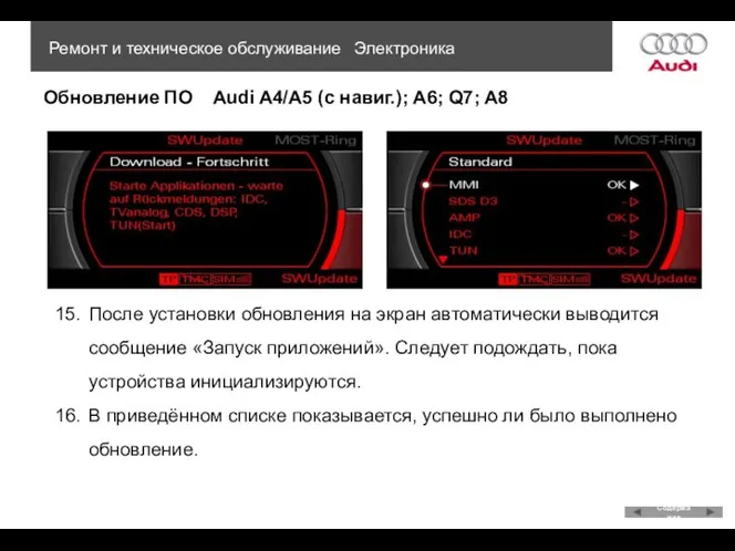 Обновление ПО Audi A4/A5 (с навиг.); A6; Q7; A8 Ремонт и