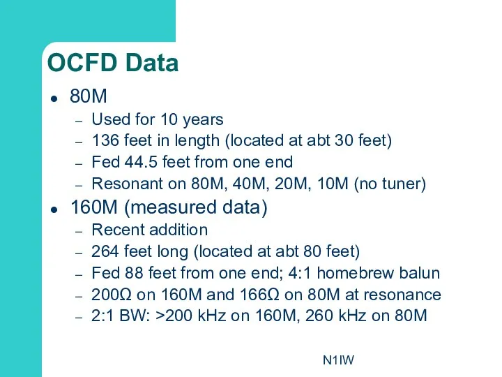 N1IW OCFD Data 80M Used for 10 years 136 feet in