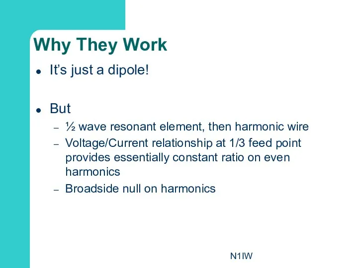 N1IW Why They Work It’s just a dipole! But ½ wave