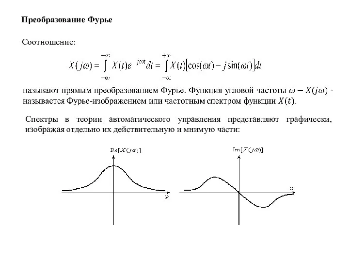 Преобразование Фурье Соотношение: Спектры в теории автоматического управления представляют графически, изображая